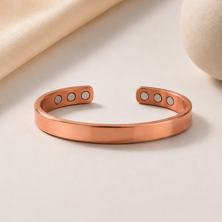 Conjunto Ana Zagreb: 3 Pulseiras Magnéticas de Cobre - Acabamento Fosco, Forjada e Polida