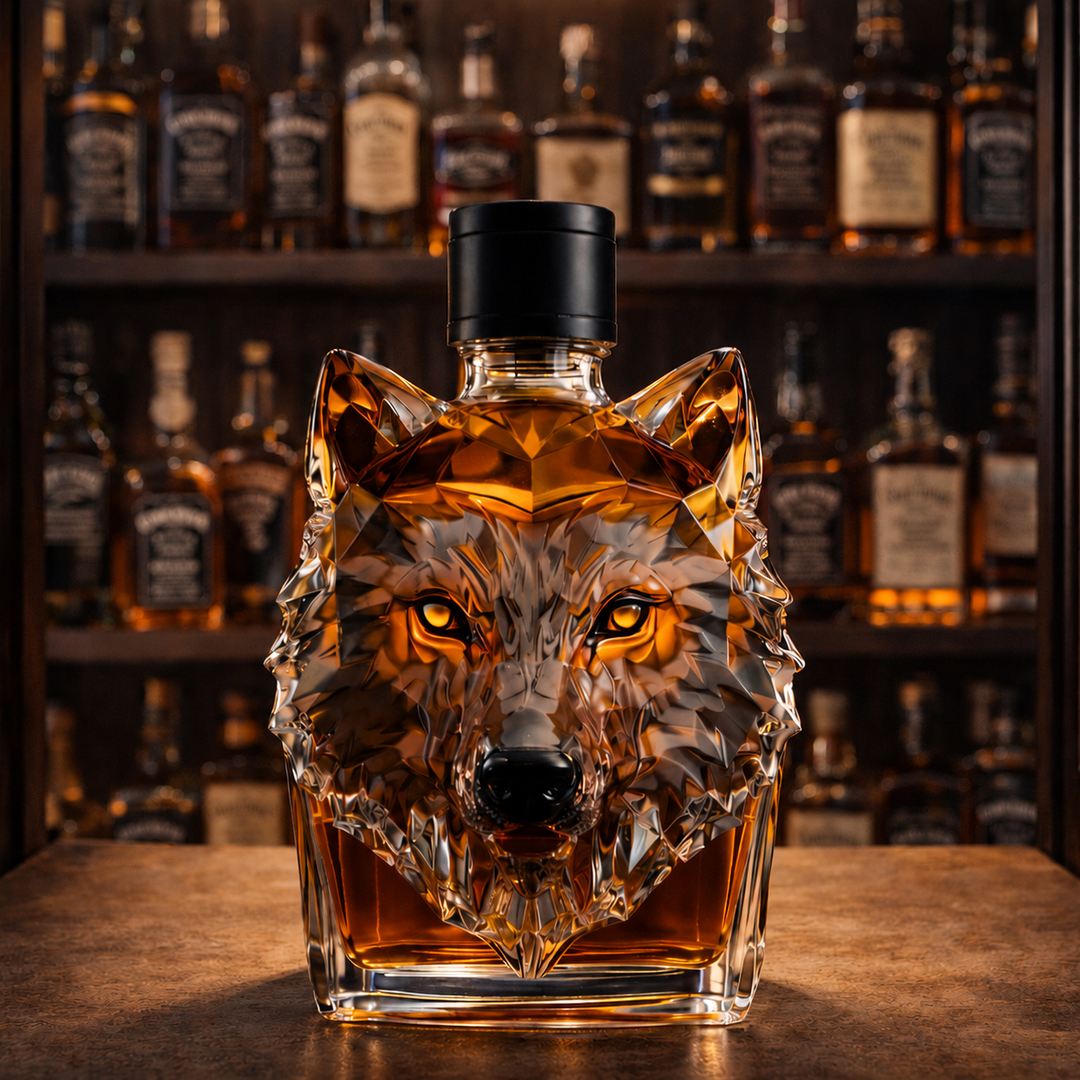 Decantador de Uísque com Design de Cabeça de Lobo