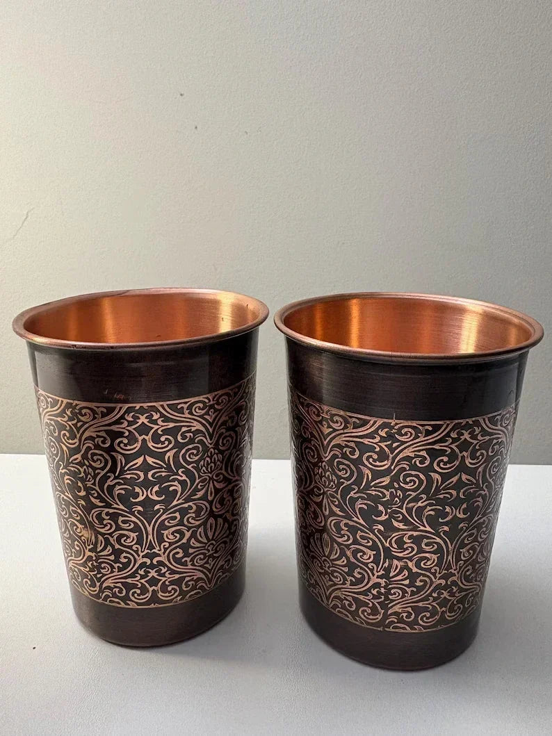 Conjunto Ana Zagreb: 2 Copos de Cobre com Design Floral