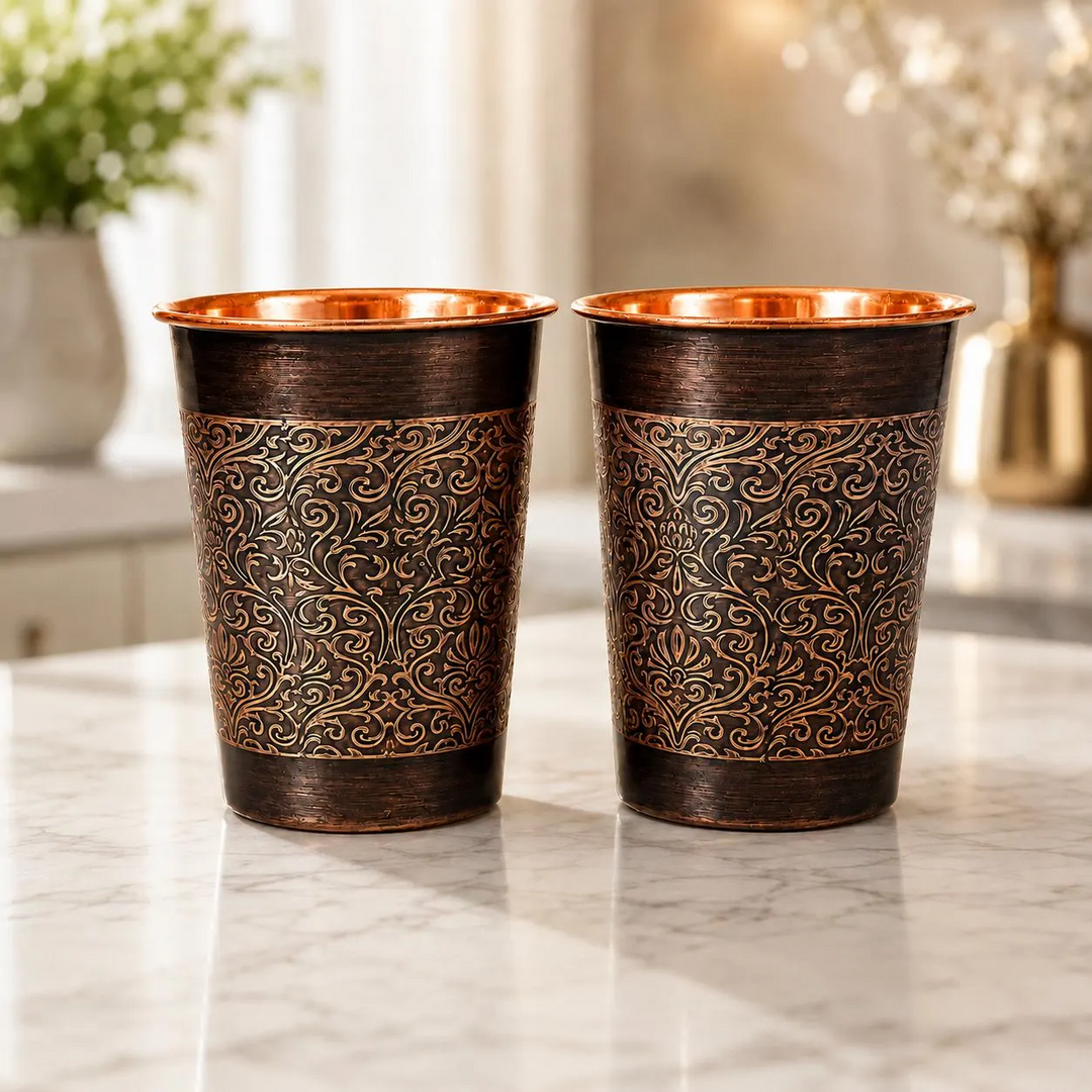 Conjunto Ana Zagreb: 2 Copos de Cobre com Design Floral